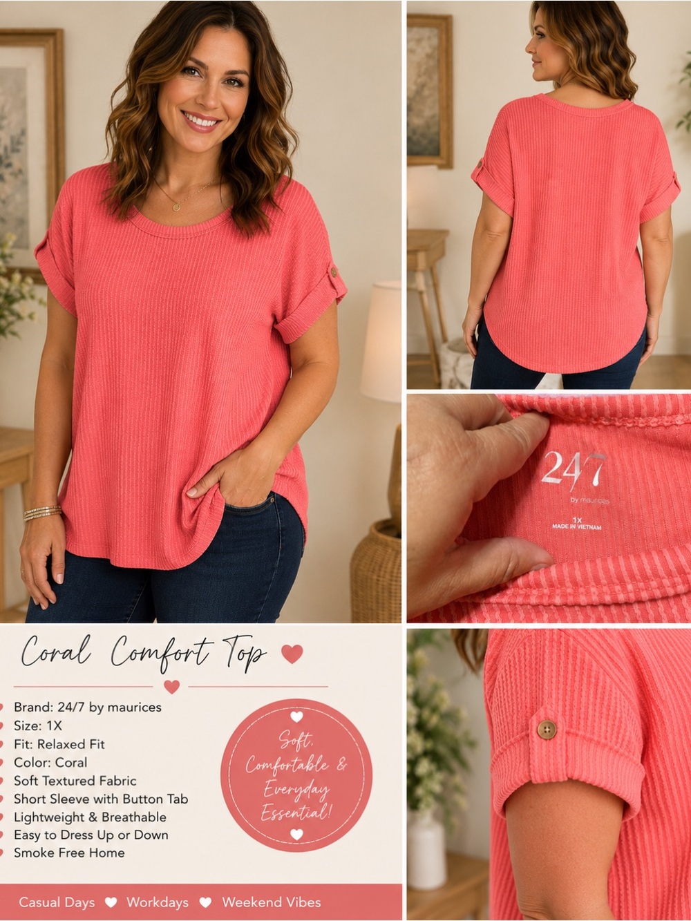 24/7 by maurices Coral Short-Sleeve Comfort